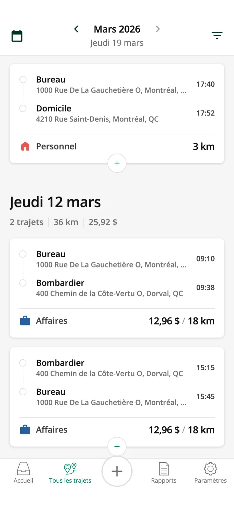 Driversnote app recording a trip