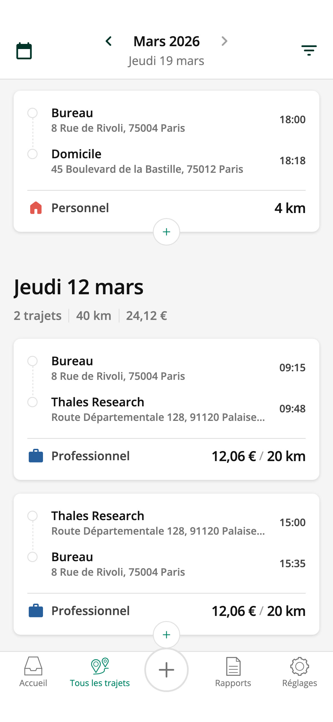Consultez l'ensemble de vos trajets